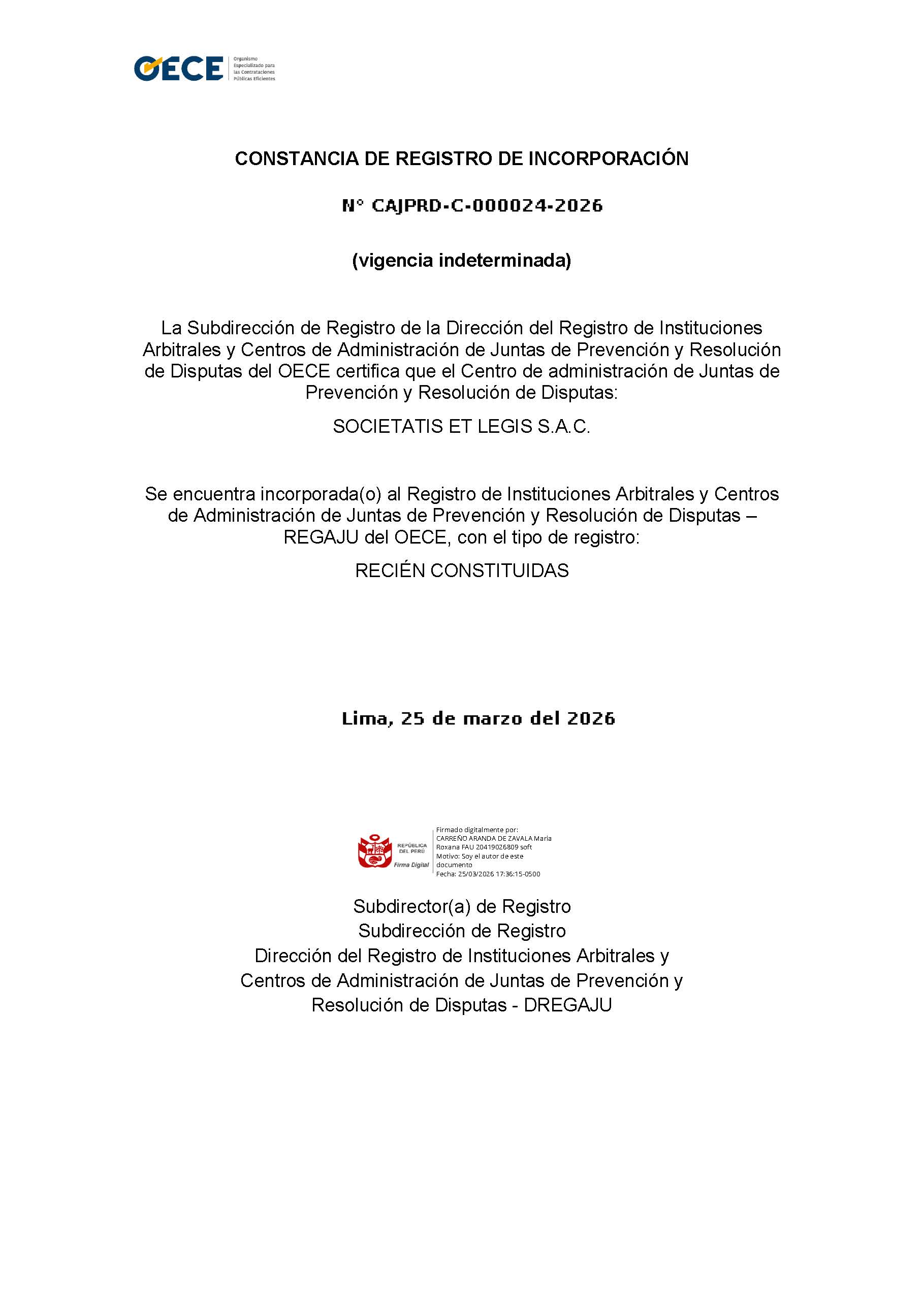 Constancia REGAJU - Ratio Legis